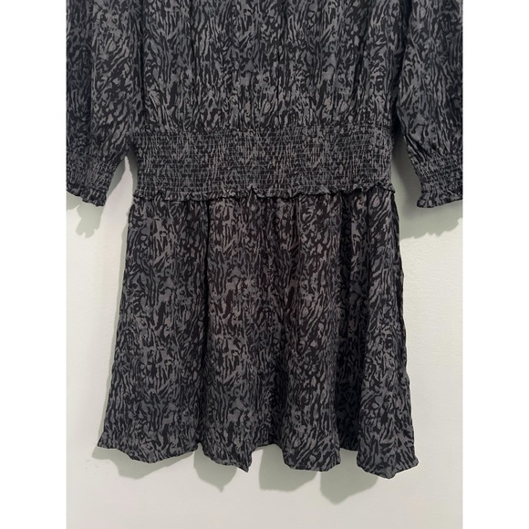 Rails Zana Dress Women’s Large Charcoal Animal Print Mini Smocked - Picture 6 of 14